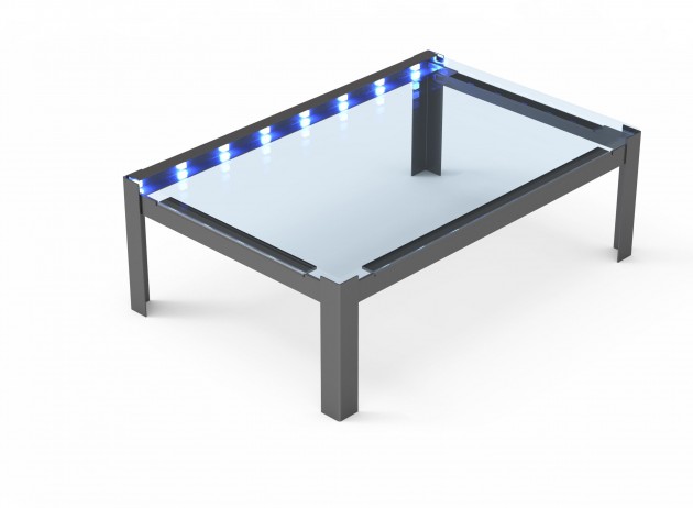 Stolik z blachy z plexi i led